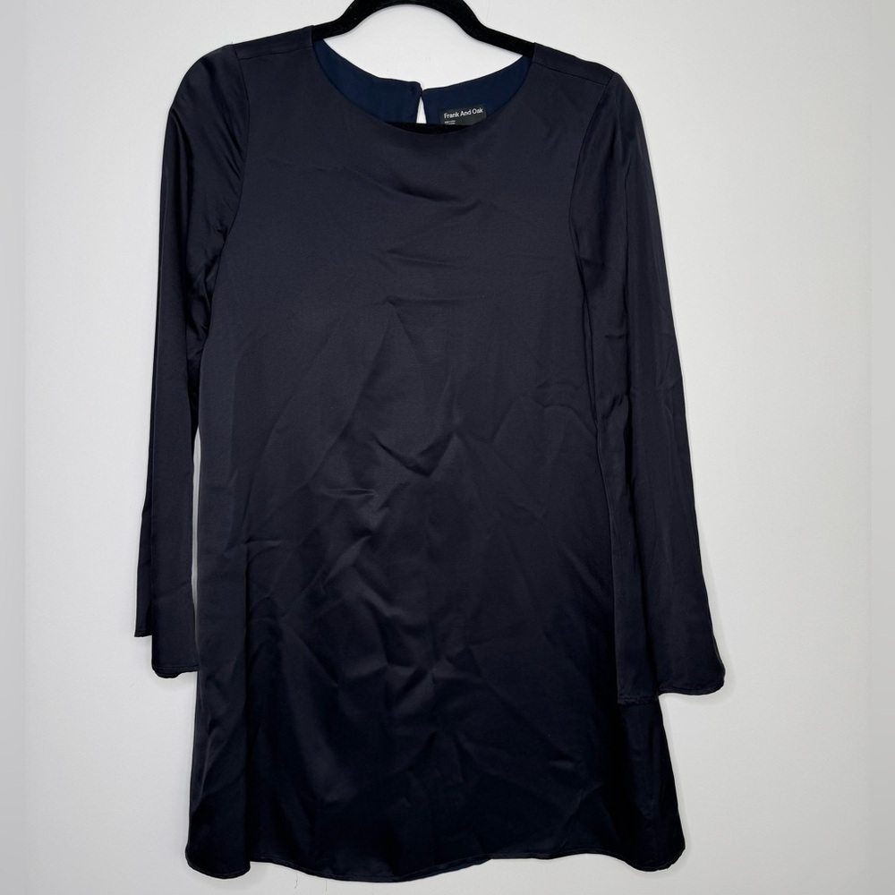 Frank and Oak navy satin flared mini dress size small